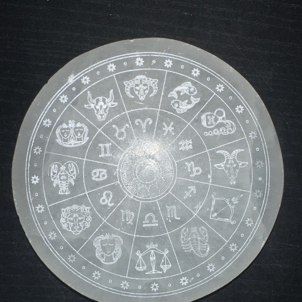 Selenite Charging Plate with Engraved Zodiac Signs